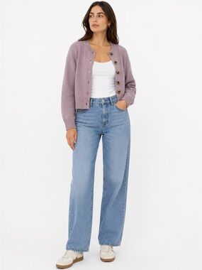 Quince Organic Cotton Cropped Cardigan Sweater Women’s Large Dusty Lavender
